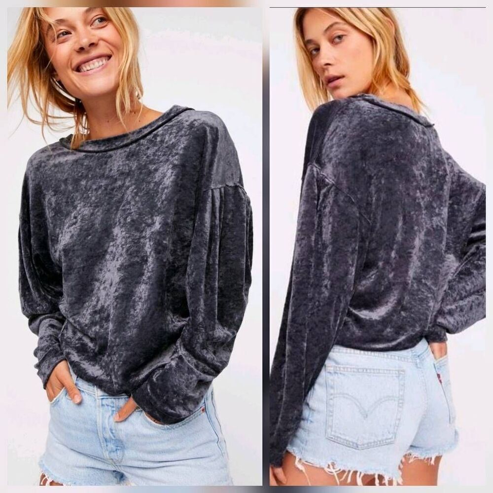 We the Free Milan Crushed Velvet Balloon Sleeve Top Sz. S